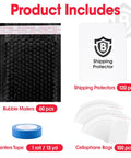 All In One Trading Card Shipping Kit With 120 Card Protectors 3.5 By 4.5 Inches, 60 Black Bubble Mailers, 100 Cellophane Bags, And 1 Roll Painter Tape