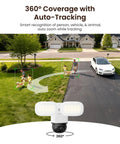 TrackFlex 4K Dual Lens Floodlight Camera With 360 Degree PTZ And 6x Hybrid Zoom showcasing auto-tracking for driveways and yards.