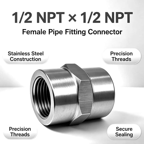 Badass Heavy Duty Two Pack One Half Inch Hex Coupling Npt Female To Female Pipe Connector 304 Stainless Steel Rust Resistant Adapter