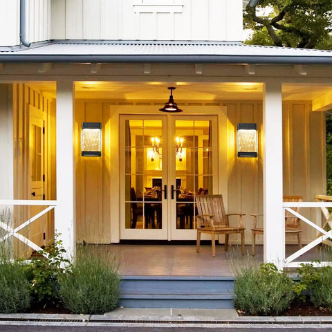 Lit LED Porch Light Dusk To Dawn Wall Sconce With Bubble Glass on house exterior illuminating porch