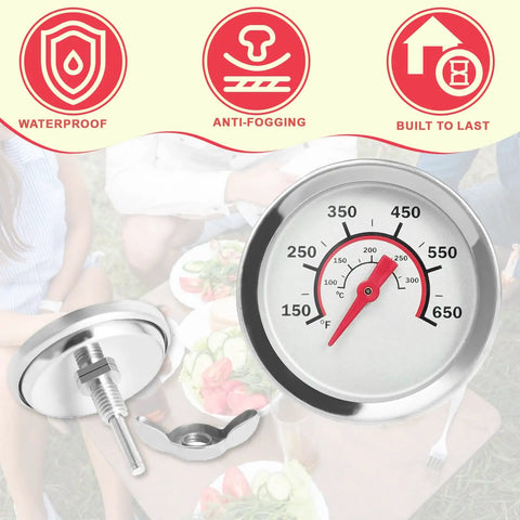 Lid Temperature Gauge Replacement For Grill Thermometer G432-8L00-W1 Easy Swap For 4 And 6 Burner Advantage Series Grills 2015 And Newer And Tru Infrared 2 Burner Models With Three Eighths Inch Hole, stainless steel