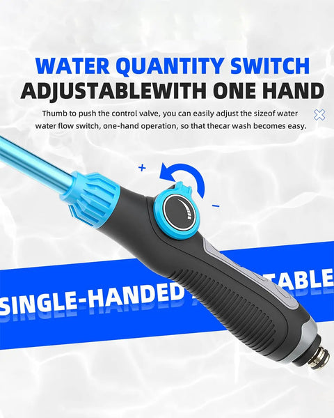 Versatile 19 Inch Detachable Sprayer Wand With 1000 Hole Gentle Rain Shower Thumb Flow Control handle with blue accents