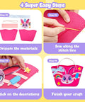 Step-by-step guide with images for Kids Sewing Kit For Beginners with 7 DIY projects, highlighting the bunny tote crafting process.