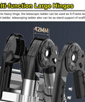 Close-up of multi-function large hinges on Heavy Duty Telescoping Extension Ladder, showcasing versatility for A-Frame use.