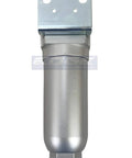 Heavy Duty Built Tough Particulate Filter And In Line Water Trap For Compressed Air Lines, silver metal scrubber with drain valve.