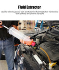 Ultimate 1.5L Fluid Extractor Engine Oil Syringe With Smart Arrow Case in use, extracting fluids from a car engine.