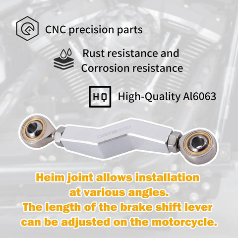 Extended Brake Shift Lever Kit With Linkage For 2018 And Up M8 Harley Softail Low Rider S And Street Bob Bolt On Performance That Makes Braking Feel Crisp And Much Easier Durable Al6063 Aluminum Corrosion Resistant. CNC Al6063 aluminum brake shift linkage with Heim joints for Harley Softail