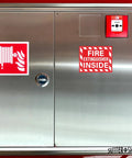 Fire Extinguisher Inside Stickers No Brainer Self Adhesive Weatherproof Vinyl Decals on metallic cabinet door