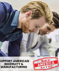 Two men working in American manufacturing with a "Made in America" label, related to Remote WiFi Temperature And Humidity Sensor With Data Logger No Subscriptions Around The Clock Monitoring Alerts Via App Email And Text Messages Works With Alexa And IFTTT Made In America.
