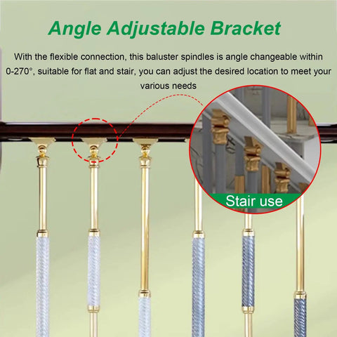 Angle adjustable bracket on 95cm Tall Handrail Post With Installation Kit for indoor stairs, featuring sturdy aluminum material.