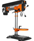 Six Point Two Amp Thirty Three Inch Radial Arm Drill Press For Benchtop Use With Five Speeds And Cast Iron Construction, Sliding And Swiveling Head For A Beast Of A Flexible Swing From 11 To 33 Inches, Three And One Eighth Inch Spindle Travel, front view.