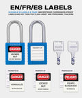Lockout Tagout Locks Set With 10 Blue Padlocks Keyed Alike One Key Per Lock OSHA Compliant No Brainer Safety Locks Kit shown.