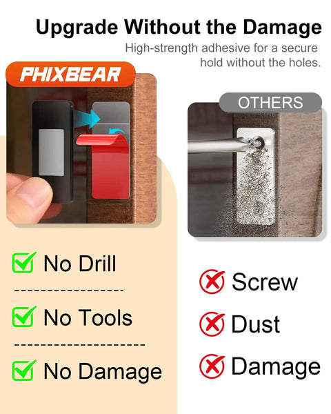 Comparison of 12 Pack No Drill Magnetic Cabinet Door Catch With Ultra Thin Invisible Mount versus traditional screw method.