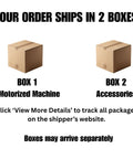 Image showing two brown boxes labeled Box 1 for Motorized Machine and Box 2 for Accessories for Badass Sectional Drain Cleaner Half Horsepower Motor.