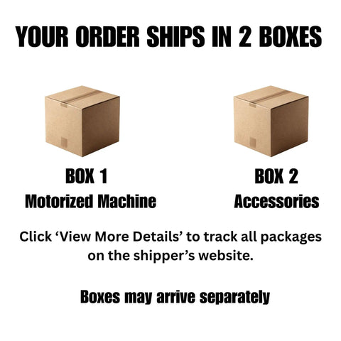 Image showing two brown boxes labeled Box 1 for Motorized Machine and Box 2 for Accessories for Badass Sectional Drain Cleaner Half Horsepower Motor.