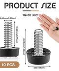 1/4-20 UNC Adjustable Furniture Leveling Feet Kit with Galvanized Steel Screws, size comparison with hand, 10 Pack