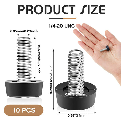 1/4-20 UNC Adjustable Furniture Leveling Feet Kit with Galvanized Steel Screws, size comparison with hand, 10 Pack