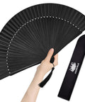 Black Hand Fan For Stage And Rave Dancers With Elaborate Design And Satisfying Snap Clack Go To Handheld Fan For Line Dancers 13 Inch Closed Size