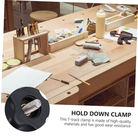 Fast Acting Track Clamp Woodworking Hold Down Clip T Slot Clamp For Carpentry Quick Fixing Tool on a busy workshop table