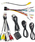 Car Stereo Wiring Harness Kit With 16 Pin ISO Connector 10/20 Pin RCA Back Up Camera Adapter 4/6 Pin USB Cable And GPS Antenna Cord For Universal Android Radios in various connectors and cables laid out.
