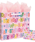 13 Inch Pink Happy Birthday Gift Bag With Colorful Lettering Design Card Tissue Paper And Sturdy Handles For Kids And Adults Birthday Parties A Fun Party Essential For Gifting And Celebrations