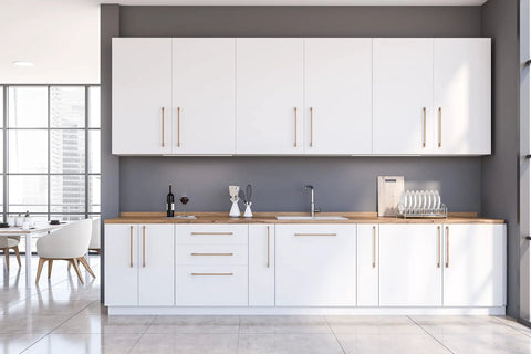 Modern kitchen with white cabinets painted with Semi Gloss Latex Paint For Doors And Trim, Cabinets And More, Brite White, 5 Gallons
