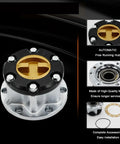 Straight Plug And Play Heavy Duty Mechanical Free Wheel Locking Hubs For Suzuki SJ413 SJ410 And X90 26 Spline Alloy Build 4381060A00 viewed from top with gold center and silver body.