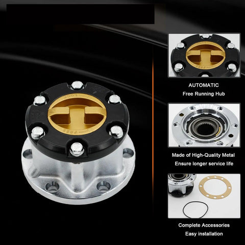 Straight Plug And Play Heavy Duty Mechanical Free Wheel Locking Hubs For Suzuki SJ413 SJ410 And X90 26 Spline Alloy Build 4381060A00 viewed from top with gold center and silver body.