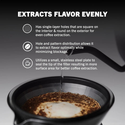 Reusable Stainless Steel Coffee Filter For Chemex visible with text on flavor extraction features.