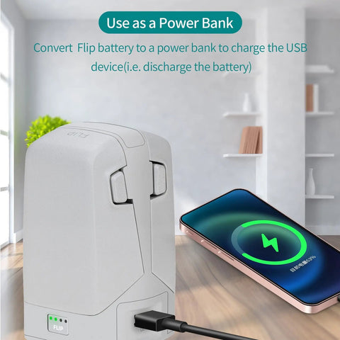 Two Way Charging Hub For Flip Drone Batteries And Portable Power Bank Station with phone charging option.