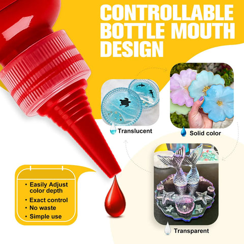Teexpert epoxy resin pigment paste bottle dispensing red dye; 10.15oz/300ml total, 6-color opaque dye set for resin art