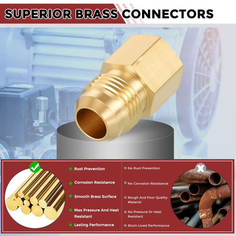 Brass Pipe Fittings Adapter Three Eighths Inch Male Flare To One Quarter Inch Female NPT Solid Brass Connector for DIY projects.