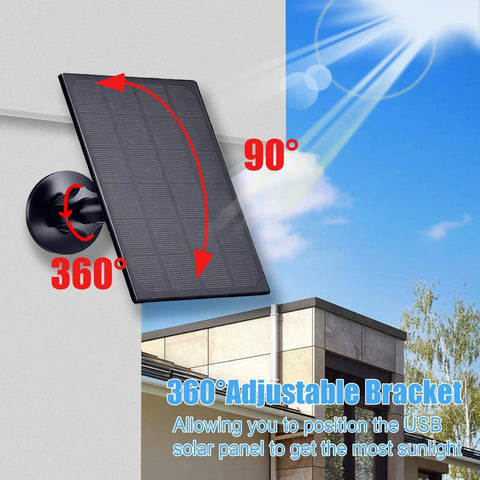 2W Solar Panel Charger for Rechargeable Battery Security Cameras with 360 Degree Adjustable Mount on Wall