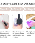 Cat Eye Magnetic Gel Nail Polish Kit With Holographic Glitter Quick Dry Formula application steps, including LED curing.