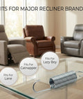 Hassle Free Two Pack 3-5/8 Inch Recliner Tension Spring Replacement for major brands like Lane, Catnapper, and Lazy Boy.