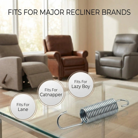 Hassle Free Two Pack 3-5/8 Inch Recliner Tension Spring Replacement for major brands like Lane, Catnapper, and Lazy Boy.