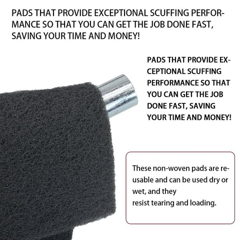 Close-up of 6x9 in automotive scuff pad (8-pack): 4 maroon fine and 4 gray ultra-fine non-woven pads for wet/dry sanding.