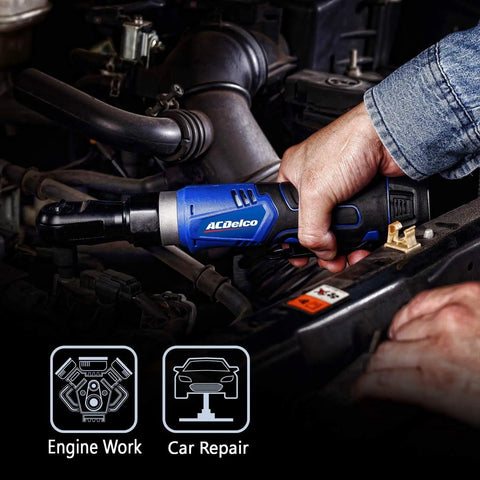 12V Cordless 3/8 Inch Ratchet Wrench Kit With 45 Ft Lbs Torque Built In Led Light Alloy Steel Head used for engine work