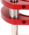 Router Lift Base For Woodworking, Durable Aluminum Alloy And Stainless Steel Build, Effortless Height Adjustment, Table Lifting System With 4 Jaw Clamps, Fits 64mm And 66mm Routers close-up of red metal base