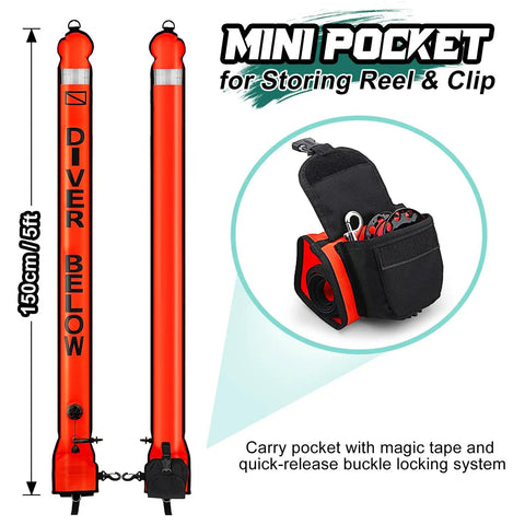 Must Have High Visibility Surface Marker Buoy With Reel For Scuba Diving Set Includes 100ft ABS Dive Reel Open Bottom Safety Sausage