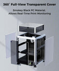 K1 SE Enclosure Pro Grade 360 Degree View With Constant Temperature for 3D Printing; smokey black transparent cover open.