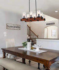 Farmhouse Dining Room Chandelier With 6 Glass Shade Lights, Vintage Pendant Lighting Fixture over dining table