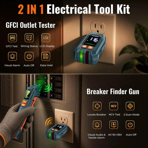 2 IN 1 Electrical Tool Kit, Plug And Play Circuit Breaker Finder With GFCI Outlet Tester and Manual Trip Remote Quick Learn Scan Mode.