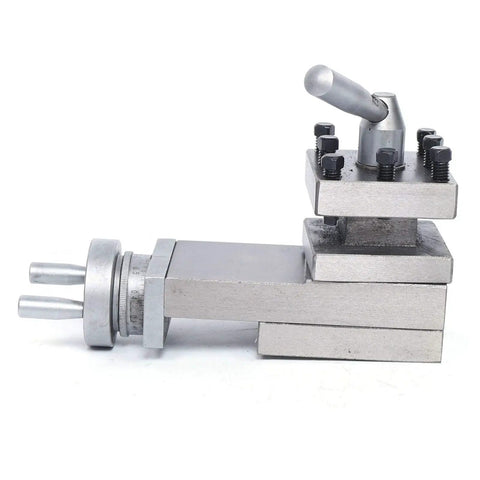 Heavy Duty Quick Change Tool Post Holder For Metal Lathe And Mini Lathe Workbench With 90mm Stroke precision cast iron holder side view.