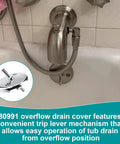 Upgrade Your Tub Setup With This Slick Trip Lever Bathtub Overflow Faceplate featuring a trip lever drain cover in chrome finish.