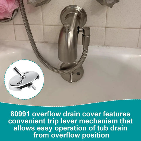 Upgrade Your Tub Setup With This Slick Trip Lever Bathtub Overflow Faceplate featuring a trip lever drain cover in chrome finish.