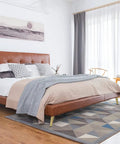 Bedroom with a modern leather bed on brushed gold furniture legs set 4 pcs 10cm gamechanger replacement for mid-century modern design