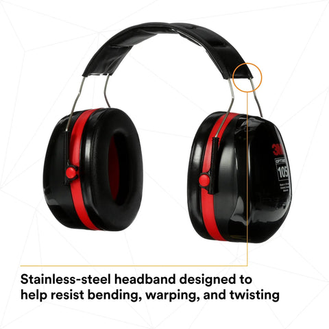 Optime 105 Over Ear Earmuffs For Max Noise Blocking With NRR 30 dB Double Shell Tech Stainless Steel Headband Tilt Ear Cups For Comfort Built For Job Sites And Loud Environments