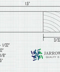 Carbide ball-nose end mill, front view, 1/32 in dia, 1/8 in shank, 2-flute, 1.5 in length, TiAlN-coated, JARROW TOOL logo