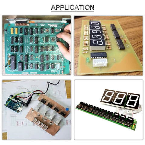 APPLICATION board examples using SN74HC595N 8 Bit Serial In Parallel Out Shift Register With Three State Outputs DIP 16 for LED and display control